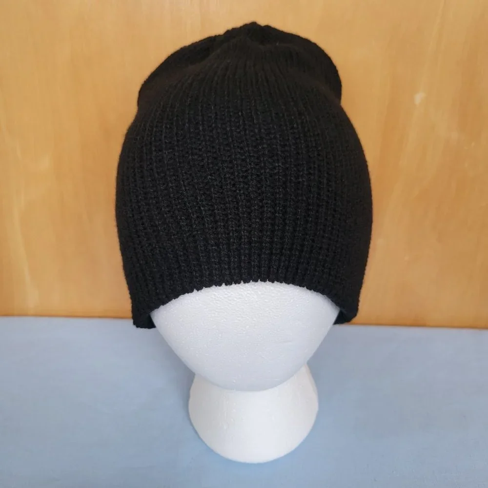 Solid Black Beanie Skate Punk Hat Soft Stretch Lightweight All Season Thermal - Picture 3 of 4